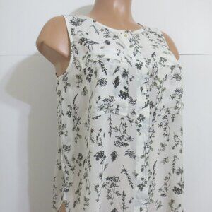 Club Monaco Silk Top Blouse Button Front White/Black Floral
